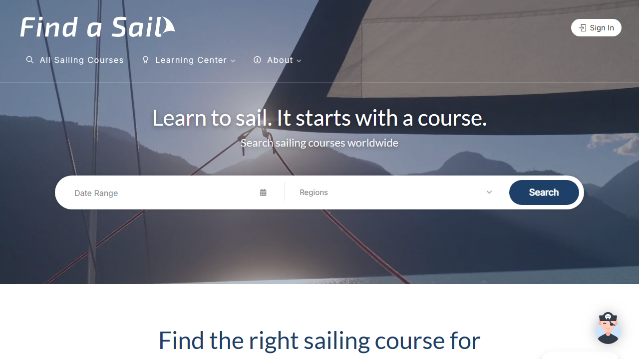 Find a Sail website screenshot